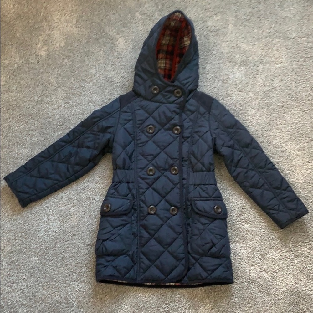 Navy jacket with plaid lining size 5-6yrs